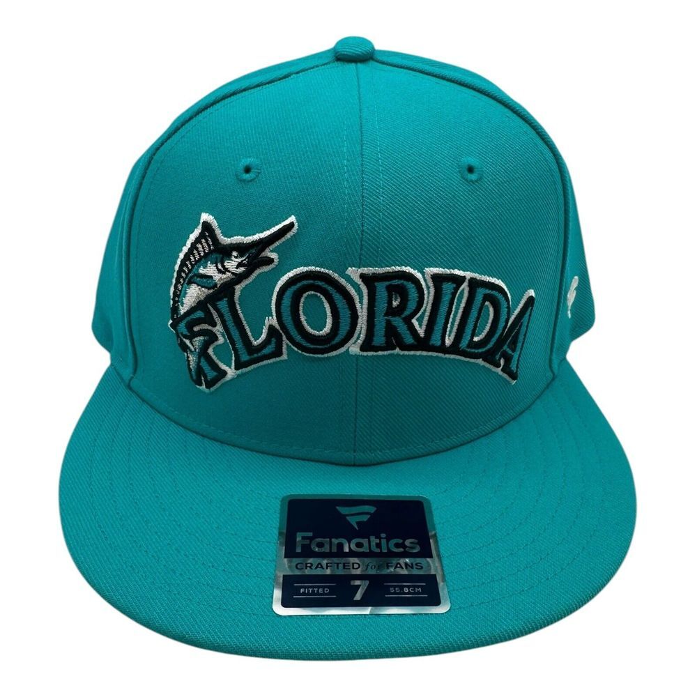 Fanatics Florida Miami Marlins Fitted Hat Cap Size 7 Teal Cooperstown Collection
